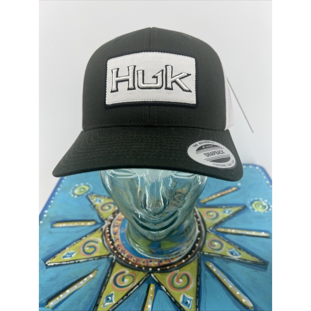 NWT Huk Fishing Bold Patch Trucker Hat Adjustable Green White NWT NEW